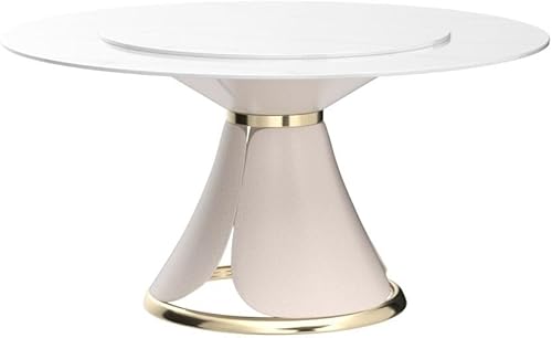 Miniatura 4 de Leavader Mesa de comedor redonda de 59 pulgadas, moderna mesa de mármol sintético con bandeja giratoria y base en forma de pétalo, mesa de comedor