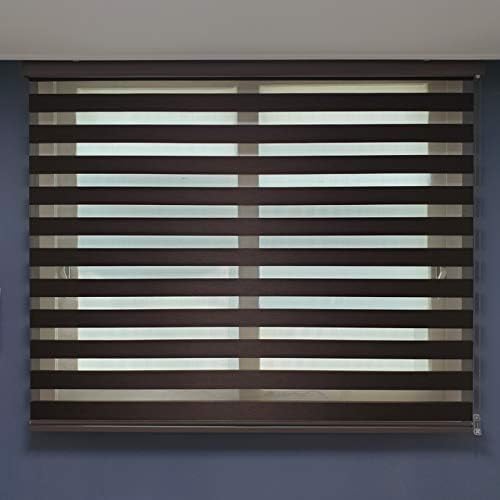 YUYEON Nyunu [ Chocolate, W32 1/2 x H82 ], Custom Cut Zebra Roller Windows Blinds, Woodlook Fabric, Dual Layer Sheer, Horizontal Window Shades for Privacy and Light Filtering