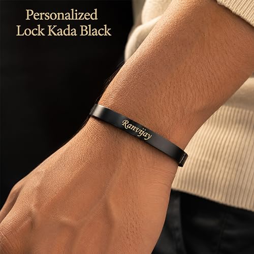 Image of SAVRI Personalized Stainless Steel Lock Kada /Braclet With Your Name Or Small Positive Inspirational Quote Or Message Engraved | Ideal Gift For All Occasions.