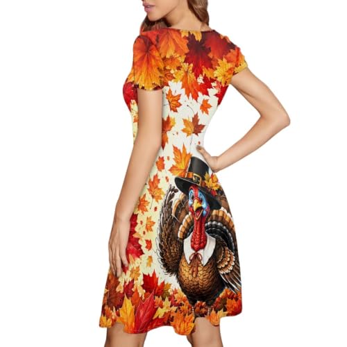 Image of Forchrinse Summer Dresses for Women Crew Neck Short Sleeve Midi Dress Casual Beach Vacation Sundress