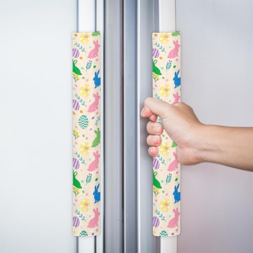 Image of Pardick Easter Refrigerator Door Handle Covers Set of 2, Eggs Bunny Fridge Handle Cover Washable Fridge Dishwasher Door Spring Decor Protector Handle Cover, Keep Your Kitchen Appliance Clean
