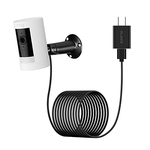 OLAIKE Power Adapter with Metal Mount Plug in Charger for Stick Up Cam Battery, (5m/ 16ft) Waterproof Charging Cable Bundle with 360 Degree Angle Adjustment Bracket, Black