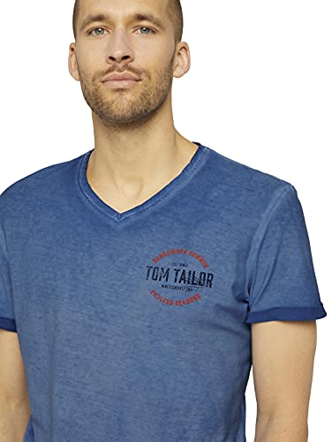 TOM TAILOR Maglietta in Stile Usato, Uomo, Blu