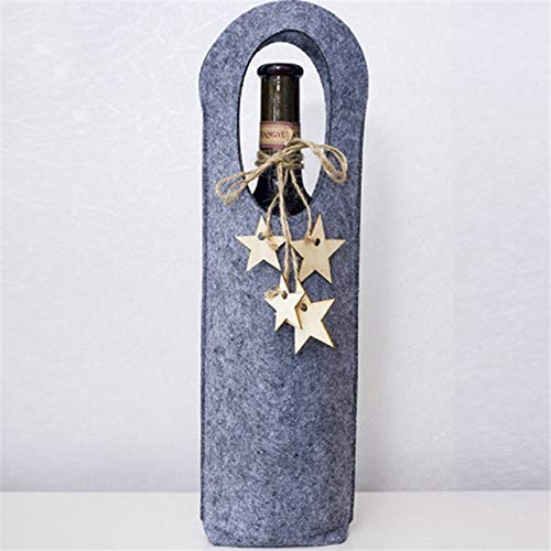 KAPU Cubierta de Botella de Vino de Navidad con Forma de Estrella, Soporte de Regalo de champán, Fieltro de Lana de Color Puro único, Suministros de Fiesta de Navidad, Gris