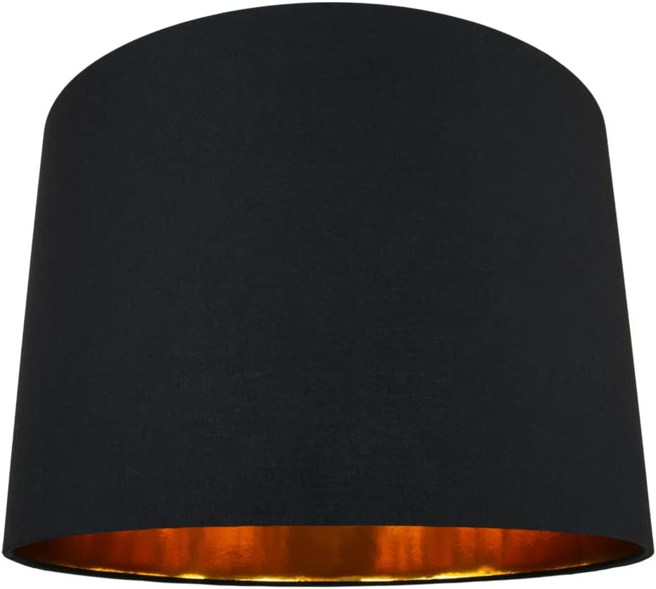 Modern and Chic Jet Black Cotton Fabric 16" Floor, Table or Pendant Circular Drum Lampshade with Shiny Gold Paper Inside | Beautiful Statement Piece by Happy Homewares