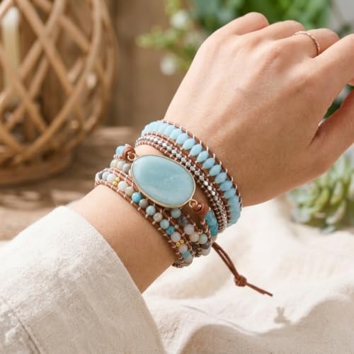 Image of YGLINE Boho Handmade Wrap Leather Tube Crystal Stone Bracelet for Women