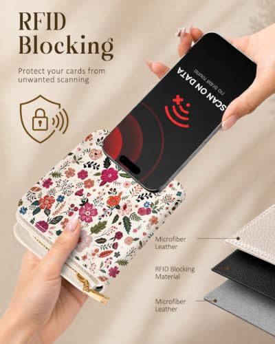 Image of Bistup Luxury Credit Card Holder for Women, Leather Card Organizer, Beige Floral
