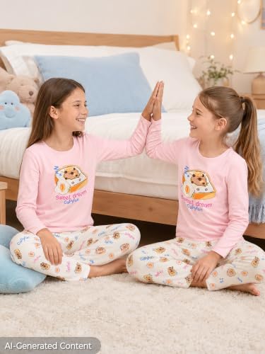 Image of Beezizac Girls Pajamas Cute Print Short /Long Sleeve Pants Set Size 6-18