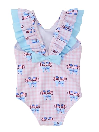 Image of RuffleButts Girls UPF50+ Sun Protection Ruffle V-Back One Piece Swimsuit