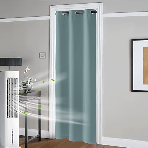 Image of RYB HOME Temporary Doorway Curtains Blackout Privacy Room Divider Curtains Portable Drapes for Closet Wall Panel for Bedroom Living Room Dining Basement Window, W 60 x L 108 inches, Dusty Blue