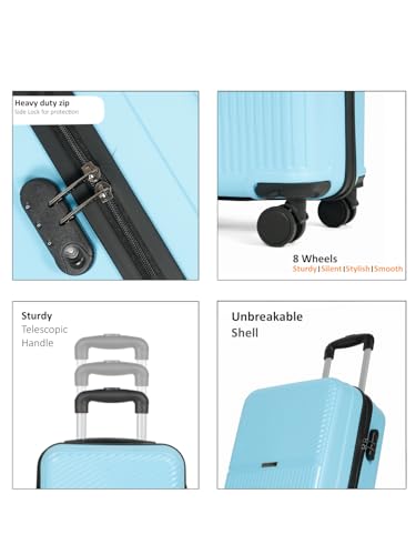 Image of Teakwood Small Size 8 Wheels Trolley Bag, Hard Cabin with Zipper Closure, Adjustable Push Button & Cross Side Strap, Number Lock System 360 Degree (Small, Sky Blue)