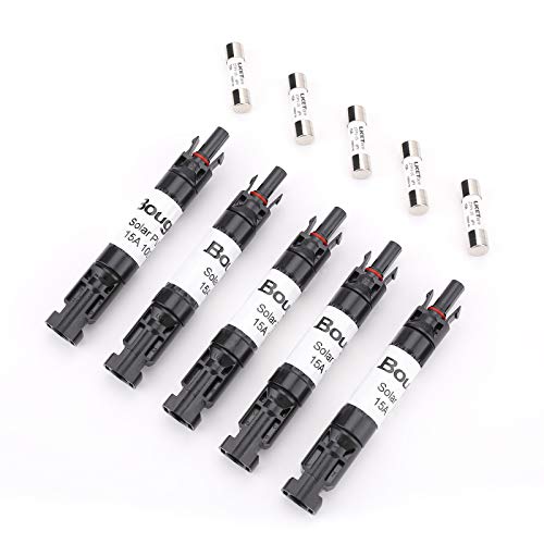 BougeRV 5PCS 15A Solar Fuses Holder Inline, 5PCS PV Inline Fuse Holders 15 Amp for Solar Panel and...