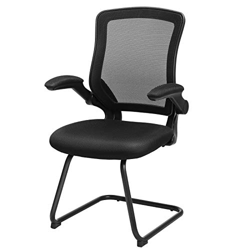Preisvergleich Produktbild SONGMICS Bürostuhl, Besprechungsstuhl, Konferenzstuhl mit hochklappbaren Armlehnen, Sicherer Studienstuhl, Computerstuhl, Ergonomischer Freischwingerstuhl mit Kippschutz, Belastbarkeit 150 kg, OBN35BK
