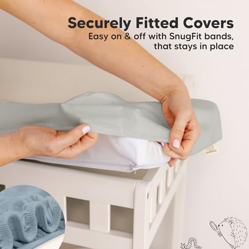 Image of 2-Pack Baby Changing Pad Cover for Girl, Boy - 34x18 Soft Viscose Derived from Bamboo Baby Diaper Changing Table Pad Cover Sheets, Neutral, Snug Fit Nursery Diaper Change Sheets (Steel)