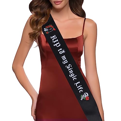 Serencatcher Rip to My Single Life - Banda gótica de noiva com caveira e lápida para presente de despedida de solteira, decoração gótica de Halloween para despedida de solteira, Preto