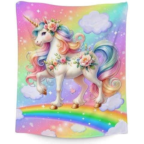 BEOIIBIRD Unicorn Blanket for Girls Age 8-10 - 50" x 60" Inches Warm Fuzzy Blanket for Couch, Bed & Travel - Unicorn Birthday Decorations Blanket for Girls Cover
