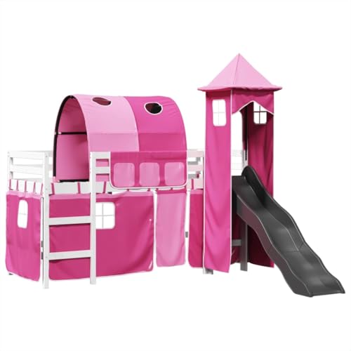 Genérico Wenjingqi Cama Alta para niños con Torre Madera Pino Rosa 80x200 cm, Rosa 3309151