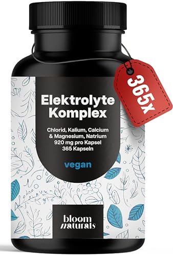 Elektrolyte Komplex - 365 Kapseln - mit Chlorid, Kalium, Calcium, Magnesium & Natrium - 920mg pro Kapsel - vegan, produziert in Deutschland, Jahresvorrat