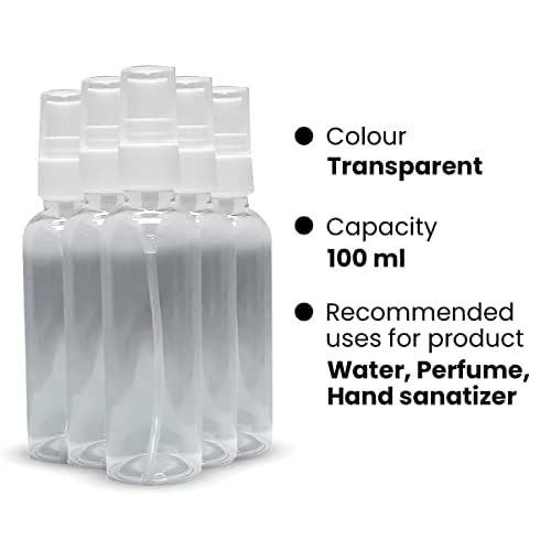 Naturegoon Round Refillable Transparent Plastic Spray Bottle (Pack of 2) |Fine Mist Spray Bottle| 100ml | Ideal for storing Perfumes, Sanitizers, Cleaning Liquid and use for a room spray (Pack of 2) 4