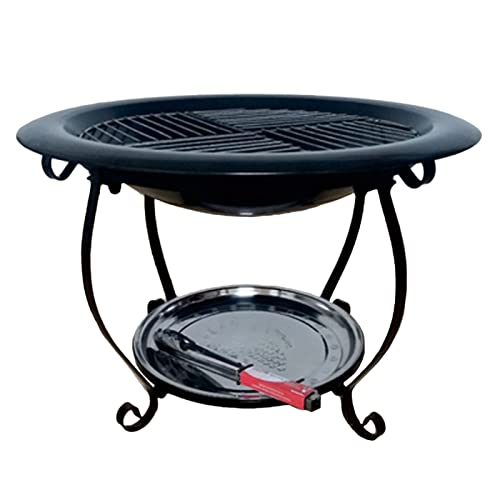 Foyer bol pour charbons/bûches/combustion du bois, idéal pour feu de camp, jardin, terrasse, barbecue, barbecue intérieur/extérieur, chauffage de la pièce avec grille (couleur : noir)