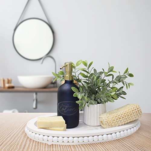 AuldHome Wood Beaded Tray (White), Decorative Farmhouse Style Oval Wooden Tray - Image 4