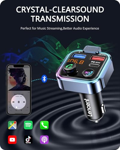 LENCENT Bluetooth 5.3 FM Transmitter, Wireless Radio Adapter Car Kit