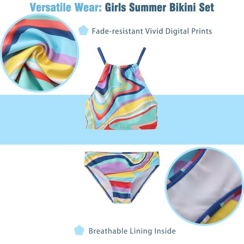 Image of Girls 3 Piece Swimsuits for Teen Girls Bikini Set with Skirt Hawaiian Bathing Suits Beach Swimwear 3-16 Years