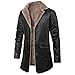 SOOUICKER Mantel Herren Winter Fell Wintermantel Lang Gefüttert Ledermantel Vintage Kunstleder Winterjacke Elegant Warm Trenchcoat Leder Fleece Lederjacke mit Fellkragen