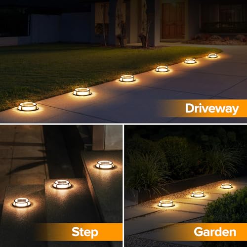 Image of LUTEC 2 Pack Solar Deck Lights, 12 LEDs IP65 Waterproof Solar, Outdoor Driveway Marker Lights for Step, Sidewalk, Pathway, Patio, Garden(Warm White)