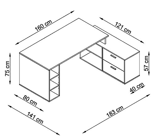 Bureau d'angle PEGANE en mélamine chêne rustique et noir, dimensions 183 x 141 x 75 cm - 8