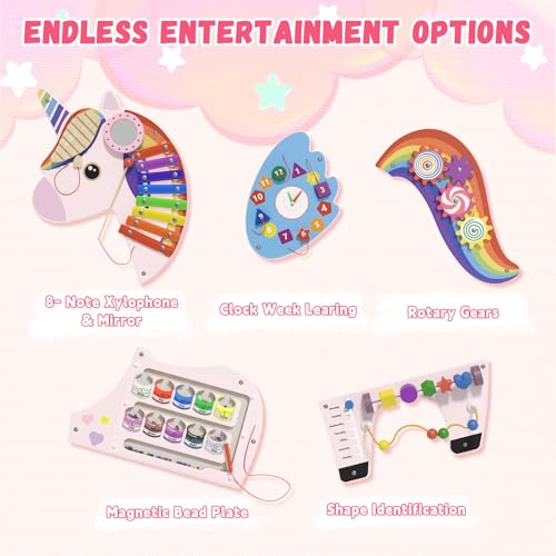 Image of Spacocld Activity Wall Busy Board Panels - Sensory Wall Panel for Kids (5 Pieces Colorful Unicorn)