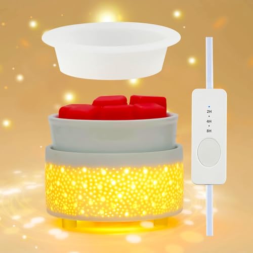 Geronland Wax Melt Warmer with Timer Silicone Dish Ceramic 3-in-1 Wax Burner Electric Candle Wax Warmer Melter Home Fragrance for Scented Waxs and Auto Shut Off Home Aromatherapy-White