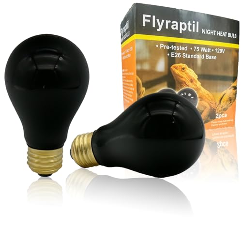 Flyraptil Reptile Heat Lamp 75W, Night Heat Bulb Simulate Nature Moonlight Purple Bulbs, Amphibians Basking Spot Light Bulb for Bearded Dragon, Gecko, Snake, Lizard and Turtle, E26 Base, 2 Pack
