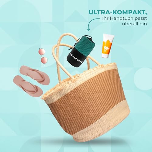 ZENACROSS Mikrofaser Handtuch mit Transportbeutel - Schnelltrocknendes und vielseitiges Fitness Handtuch - Sporthandtuch Größen XL - 180 x 90 cm - Petrolgrün 3