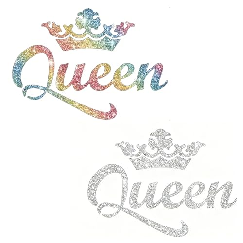 Image of 2Pcs Queen Crown Rhinestone Stickers, Waterproof PVC Sparkly Bling Decals for Car, Laptop, Water Bottle & Window,