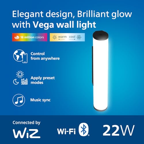 Image of Philips Smart Wi-Fi VEGA 22W RGB LED Wall Light | App & Voice Control | 16M Colors | Music Sync | Dimmable | Compatible with Alexa & Google Assistant | Indoor Decorative Lighting | Pack of 1