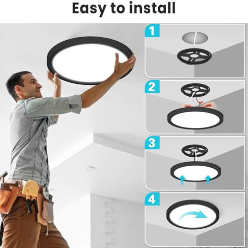 Image of libtit 16 inch Black LED Ceiling Lights, 36W 3600lm, 3 Color Temps 3000K /4000K /6500K, Large Flush Mount Fixture for Kitchen, Hallway, Bedroom, Living Room, 120V ETL Listed, 1Pack