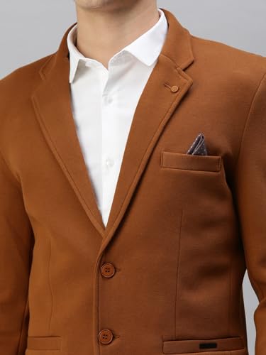 Image of SHOWOFFFF Men Solid Single Breasted Casual Blazer | Notched Lapel Full Sleeves Cotton Blazer for Mens | Slim Fit Regular Length Blazer for Men's
