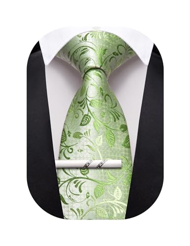 Image of Barry.Wang Floral Ties for Men Flower Necktie with Tie Clip Formal