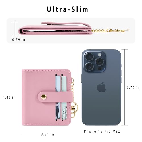 Image of Airkit Small Wallet Women RFID, PU Leather Card Holder with Keychain | Slim Compact Zipper Coin Purse for Ladies, Travel Holiday Gifts for Mom, Cute Mini Bifold Wallets
