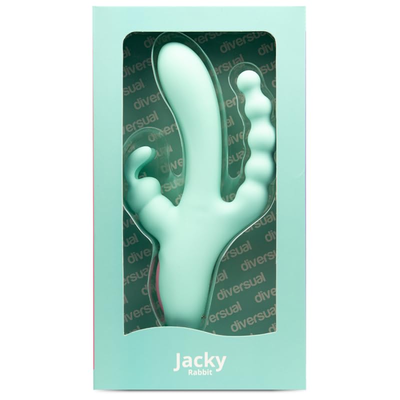 Jacky, Vibrador Triple, Estimulación Anal/Vaginal/Clítoris, Recargable USB, Silicona, 100% Sumergible (Azul)