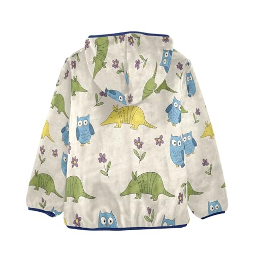 Animal Print with Owls Armadillos Toddler Fleece Jacket Girl Boys Hooded Fleece Jacket Coat Warm Outwear Zip-up 3-10T2