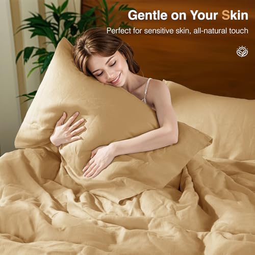 SONORO KATE 100% French Linen Duvet Cover King Size, Soft Breathable for Hot Sleepers, Moisture Wicking & Durable Cover Set - Zipper Closure & 4 Corner Ties Duvet Covers 3 Piece (Rust,King)