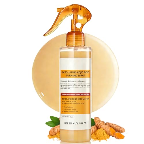Peel Shot Kojic Acid Turmeric Spray exfoliant doux pour le corps avec curcuma et AHA – Exfoliant nettoyant visage et corps pour un teint uniforme – Lotion de soin contre les peaux impures et les