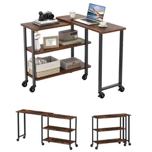 LIFEZEAL Mesa de Ordenador, Mesa Auxiliar de Servicio Giratoria 360°de 3 Niveles, Escritorio Esquinero con 6 Ruedas Universales para Oficina, Dormitorio, Estudio (80 x 71,5 x 67cm)