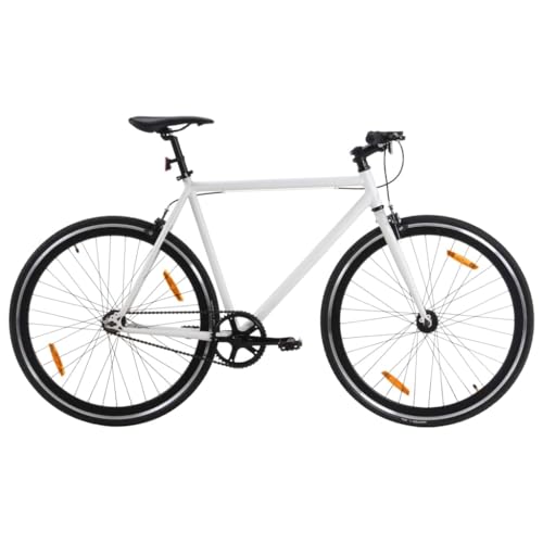 Bicicleta de engranaje fijo, bicicleta Fixie de una sola velocidad, bicicleta elegante, marco de acero de alta resistencia, bicicleta rígida para adultos, 700c, blanco y azul, 59 cm