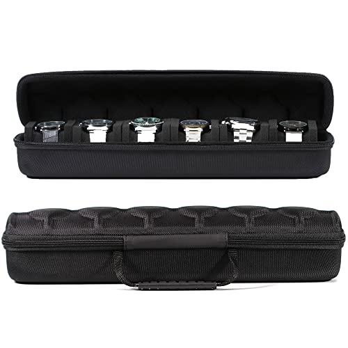 Image of SAFEBUDDY Mens' 6 Watch travel roll case organizer, hard watch carrying/storage case with soft protective pillow,fit most watches up to 60mm face(6slot)