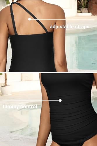 Tempt Me Two Piece Tankini Set Swimsuits for Women Tummy Control Bathing Suit One Shoulder Swimwear with Bikini Bottoms3
