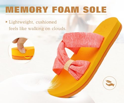 Image of KuaiLu Womens Dressy Bow Sandals Arch Support Yoga Foam Cushion Comfortable Walking Slides Open Toe Summer Beach Indoor Outdoor Slippers