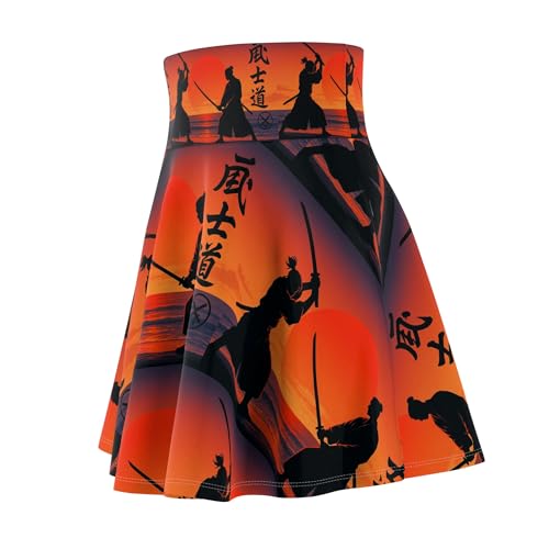 Samurai Skater Skirt for Women – Red Dawn AOP with Katana Duel Print – Japanese Bushido Anime Style Martial Arts Fashion3